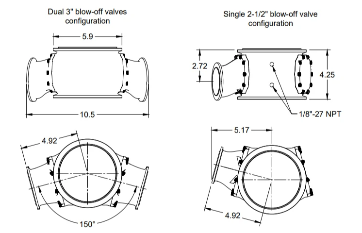 123mm Blow off assembly with 2.5" connectors