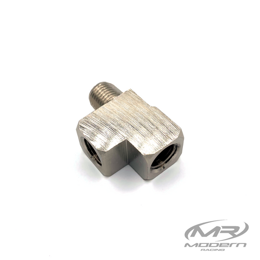Conector en T de ángulo recto macho de 1/4" NPT hembra a 1/4" NPT de latón (niquelado)