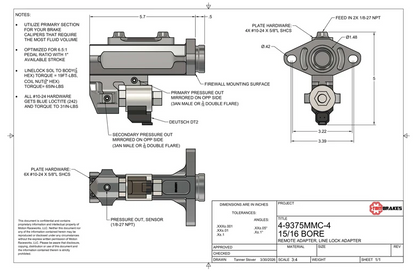 TBM Modular Billet Master Cylinder 15/16" Bore (Remote Top)