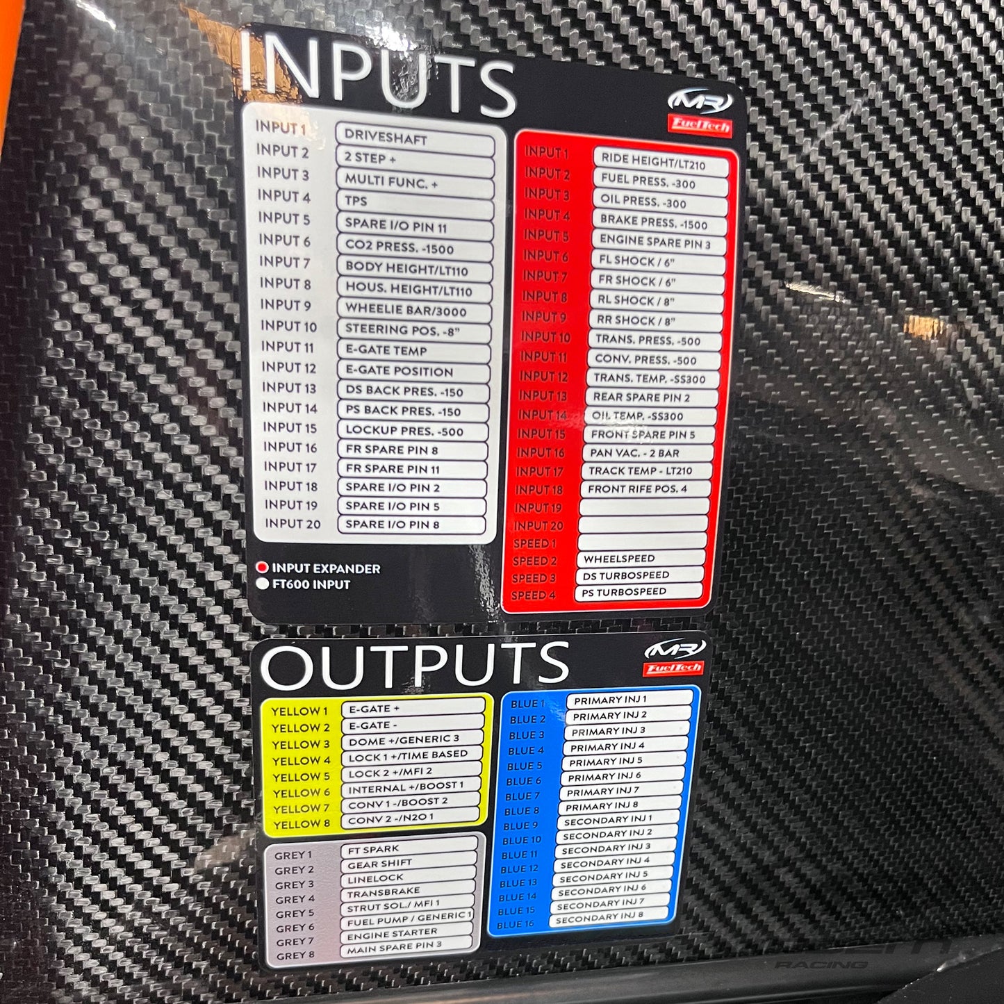 Modern Racing FuelTech Input/Output Label Kit