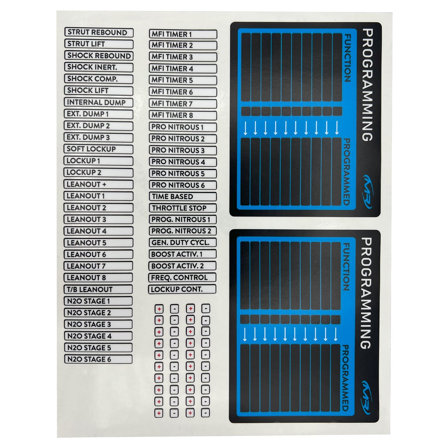 Modern Racing Laptop Program Quick Reference Label Kit (FuelTech)