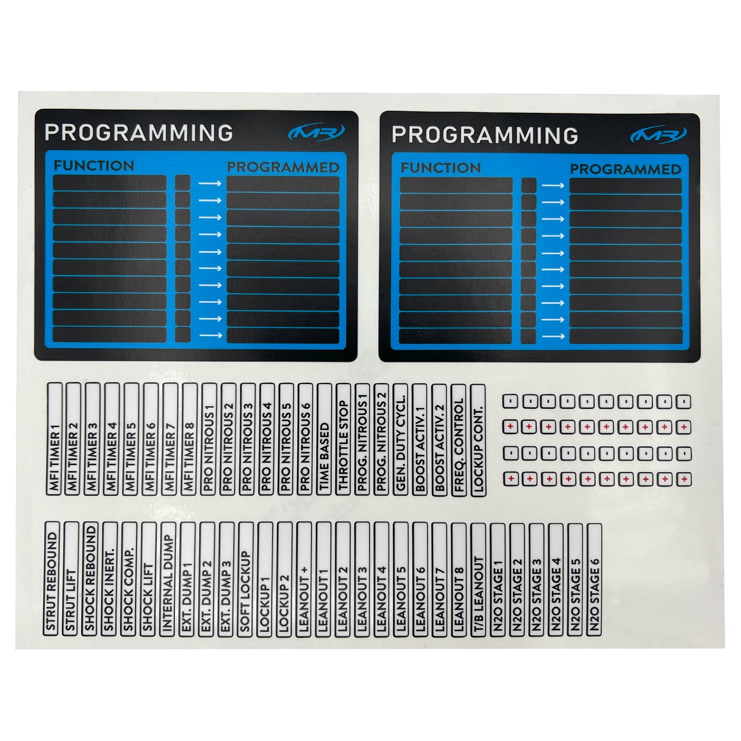 Modern Racing Laptop Program Quick Reference Label Kit (FuelTech)