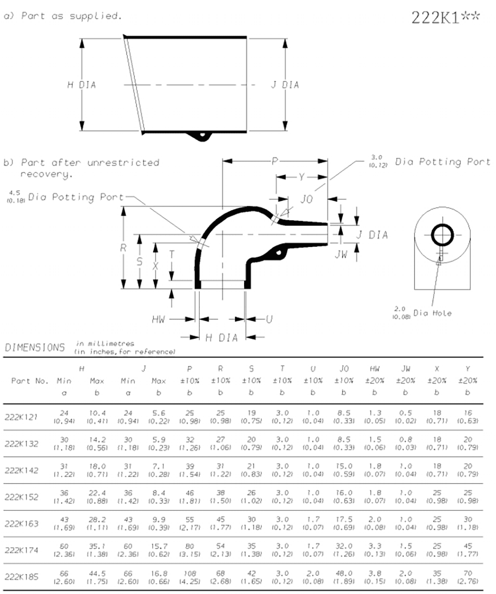 Funda termocontraíble de 90° Raychem 222K152