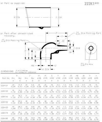 Funda termocontraíble de 90° Raychem 222K152