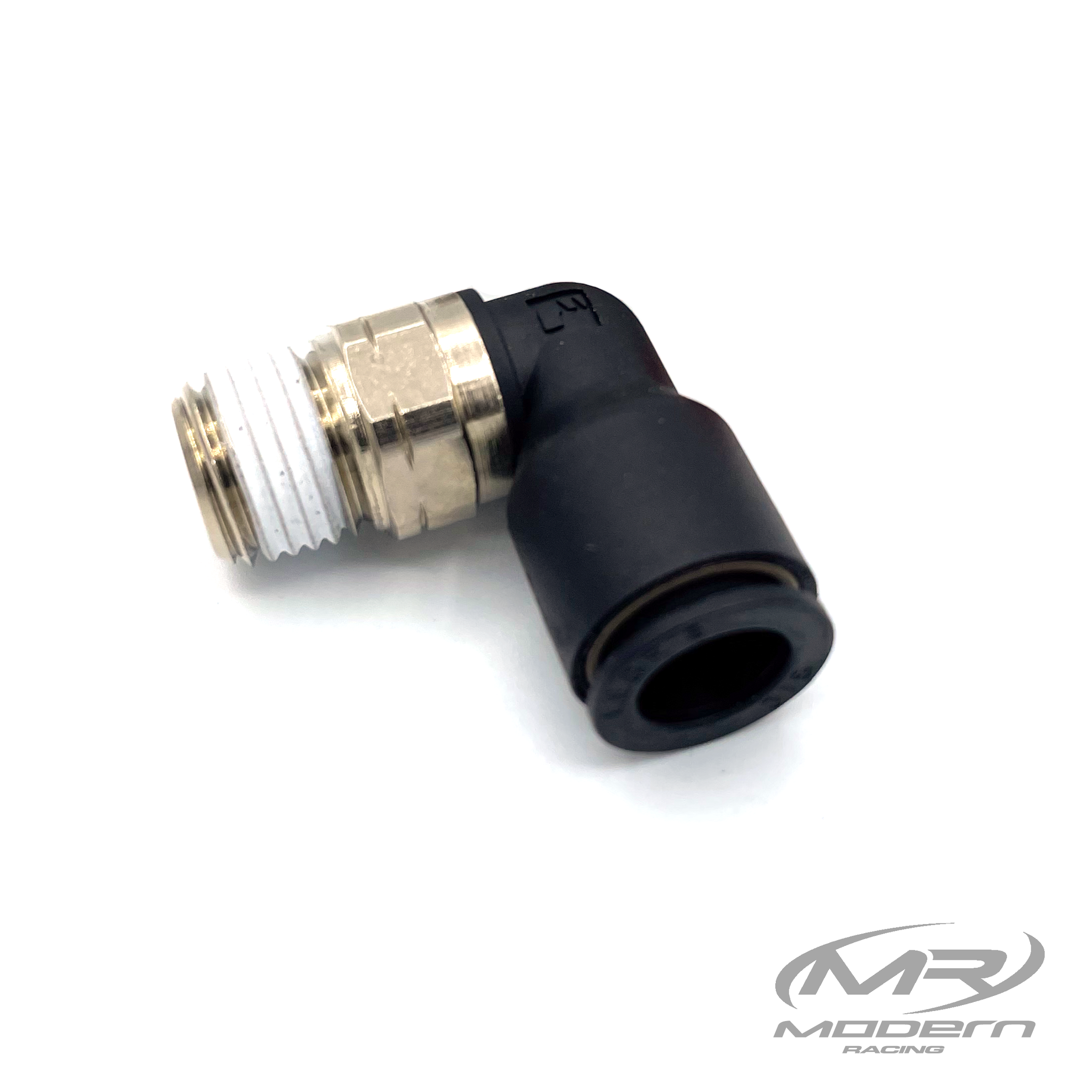 3/8" Push-Loc Female To 1/4" NPT Male 90* Air Fitting Brass/Plastic (Nickel Plated)