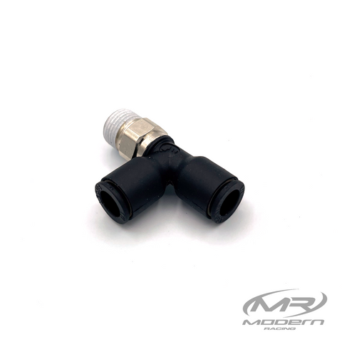 1/4" Push-Loc Female To 1/8" NPT Male Right Angle T Air Fitting Brass/Plastic (Nickel Plated)