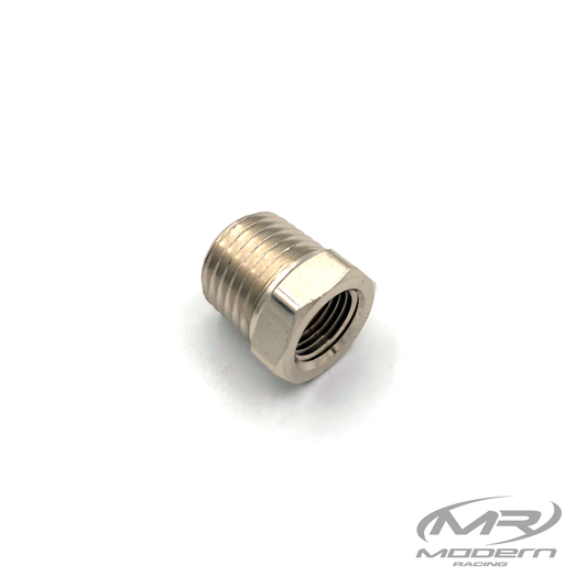 Conector recto de latón NPT hembra de 1/8" a macho NPT de 1/4" (niquelado)