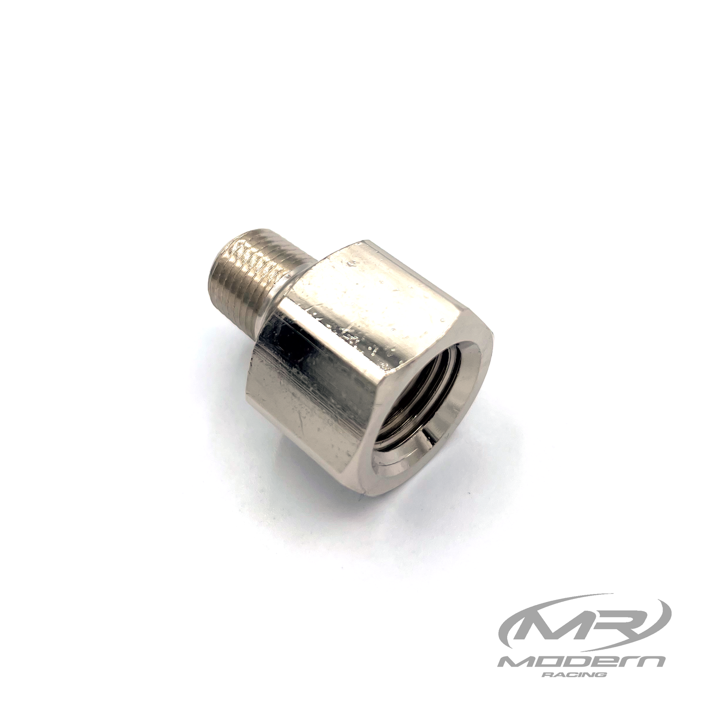 Conector recto de latón NPT macho de 1/8" a hembra NPT de 1/4" (niquelado)