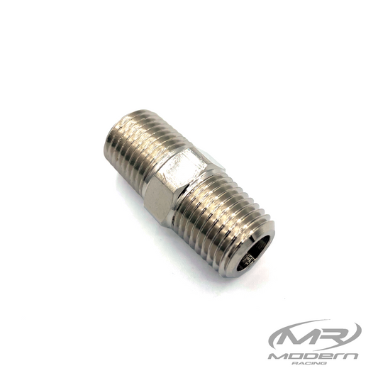 Unión recta macho de 1/4" NPT a macho de 1/4" NPT de latón (niquelado)